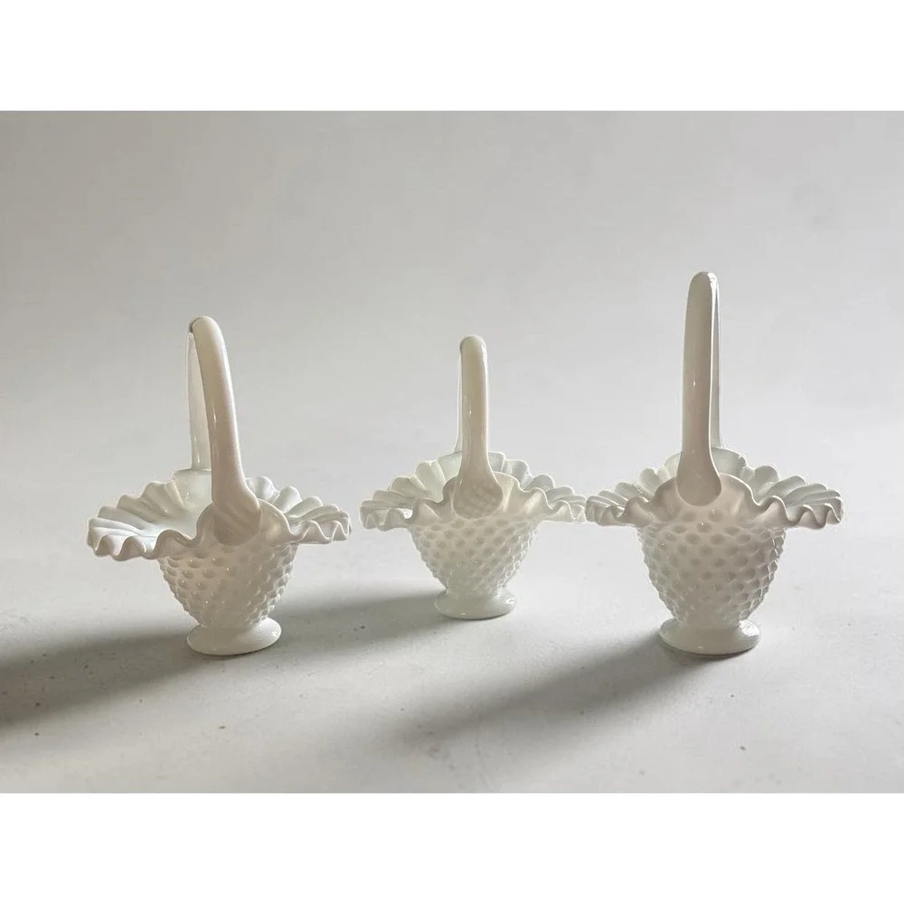 Fenton Hobnail Milkglass mini basket set